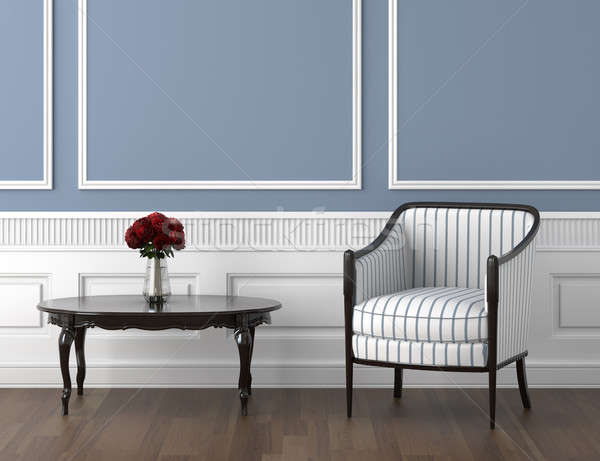 Quarto azul rosas design de interiores branco cadeira Foto stock © arquiplay77
