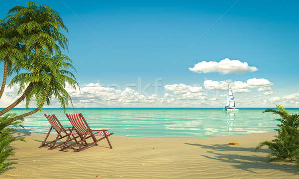 Idyllique plage vue Caraïbes pont chaises [[stock_photo]] © arquiplay77