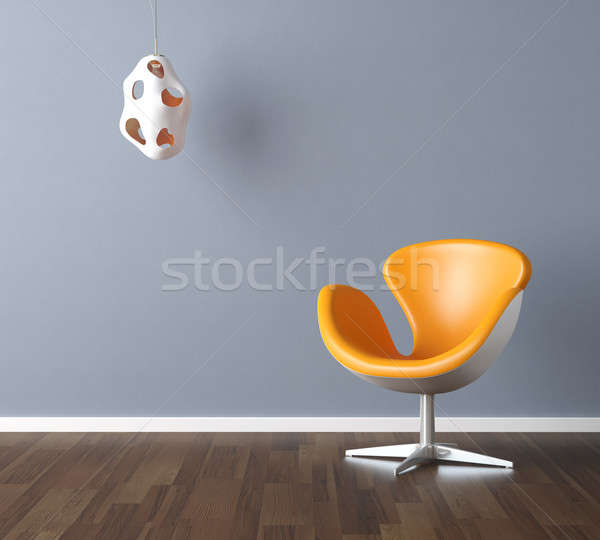 Foto stock: Design · de · interiores · cena · azul · amarelo · moderno · cadeira