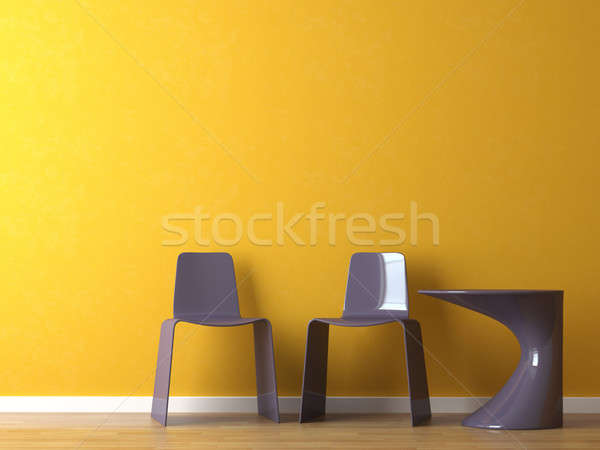 Design d'intérieur modernes chaises table orange mur [[stock_photo]] © arquiplay77