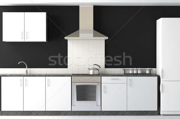 Diseno interior moderna negro interior de la cocina diseno limpio Foto stock © arquiplay77