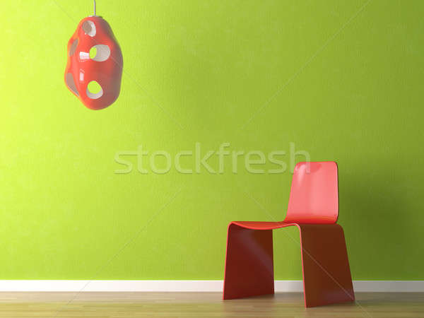 Design interior roşu scaun verde perete modern Imagine de stoc © arquiplay77