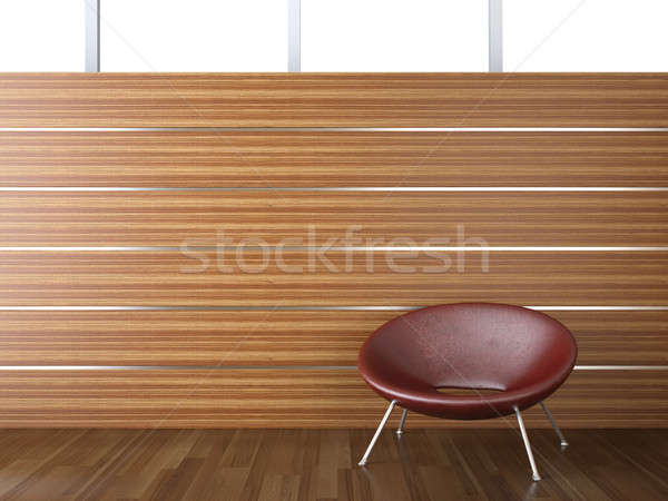 Design interior lemn perete roşu piele scaun Imagine de stoc © arquiplay77