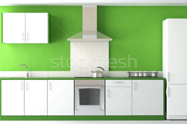 Stock photo: interior design of modern green kitchen