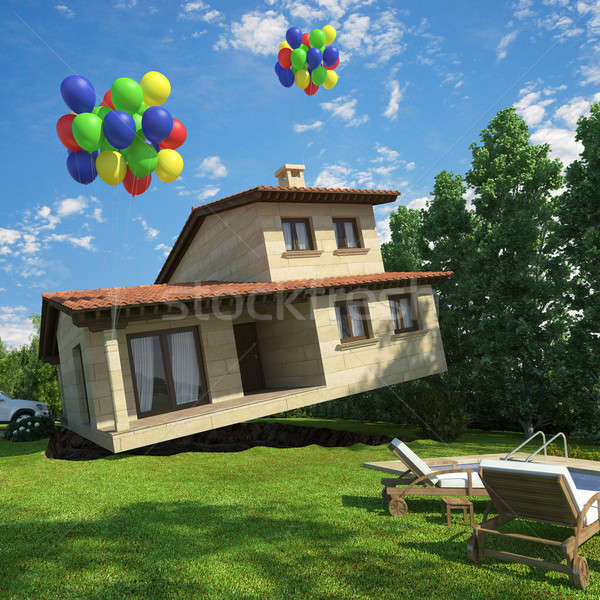 Aria palloncini battenti casa surreale scena Foto d'archivio © arquiplay77