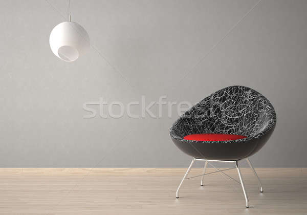Imagine de stoc: Design · interior · fotoliu · lampă · modern · gri · perete
