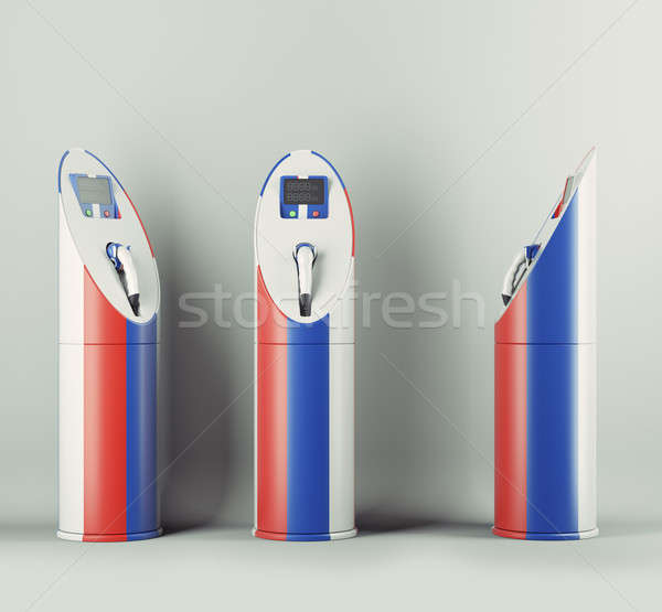 Eco fuel: three charging stations with Russian flag pattern Stock photo © Arsgera