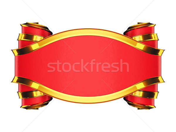 Massive red emblem with golden edging and curles Stock photo © Arsgera