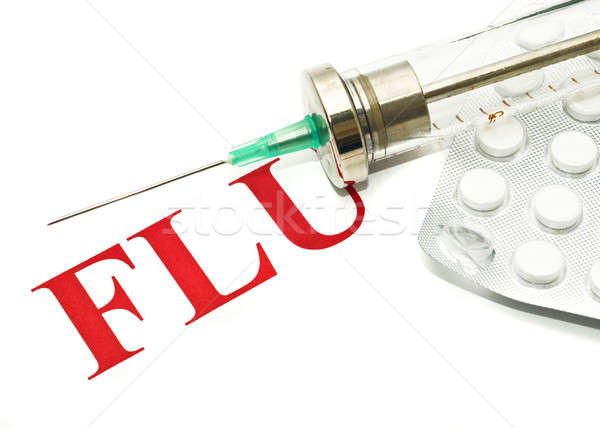 Swine FLU H1N1 - alert, old-fashioned syringe and pills Stock photo © Arsgera