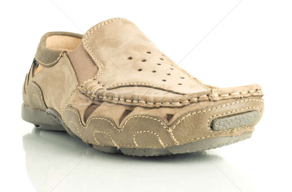 Stock photo: Closeup of Modern beige mens moccasin