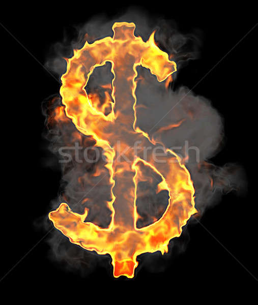 Brucia fiamma carattere dollaro simbolo nero Foto d'archivio © Arsgera