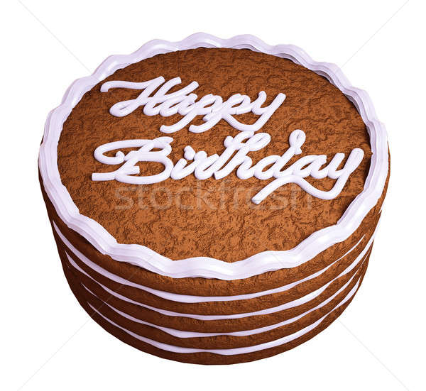 Foto stock: Feliz · aniversário · bolo · de · chocolate · isolado · branco · aniversário · bolo