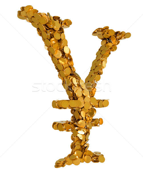 [[stock_photo]]: Yen · symbole · pièces · isolé · blanche · métal