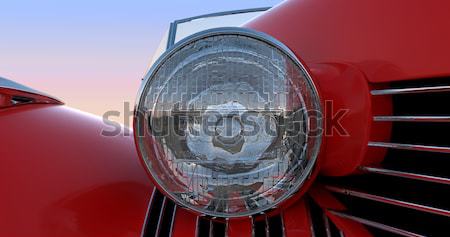 Headlight and engine jacket of red retro car Stock photo © Arsgera