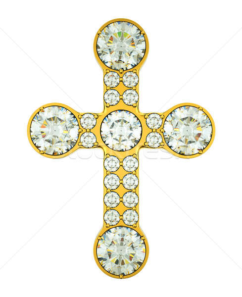 Joyería dorado cruz diamantes aislado blanco Foto stock © Arsgera
