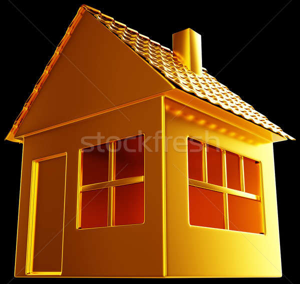 Costly realty: golden house shape on black Stock photo © Arsgera