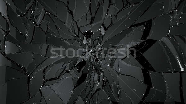 Piezas agrietado vidrio negro grande Foto stock © Arsgera