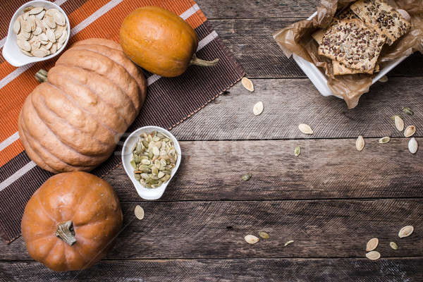 Stockfoto: Pompoenen · cookies · zaden · hout · rustiek · stijl