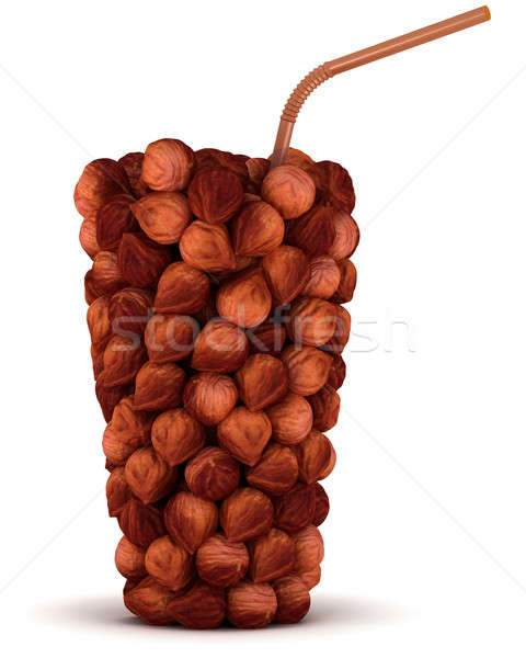 Glass shape assembled of huzel nuts with straw Stock photo © Arsgera