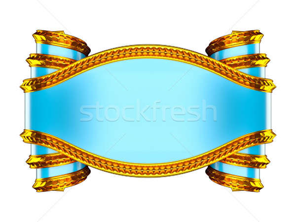 Massive blue emblem with golden edging and curles Stock photo © Arsgera