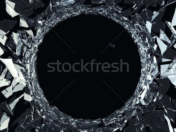 Stock photo: Demolished glass with sharp pieces and bullet hole