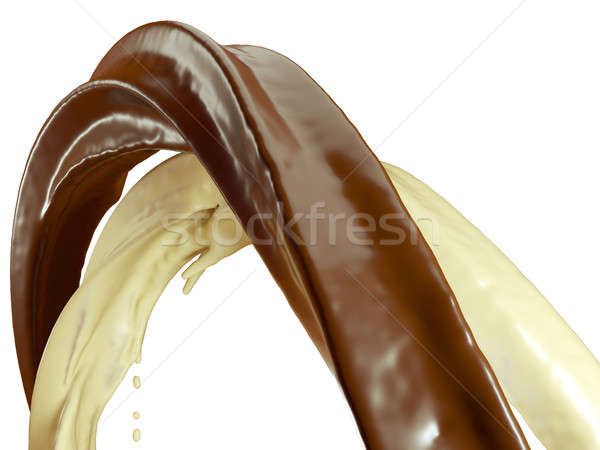 Drinks: Hot dark and milk chocolate flow isolated on white Stock photo © Arsgera