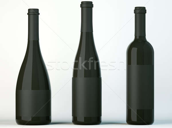 Stock fotó: Három · üvegek · bor · fekete · címkék · fehér