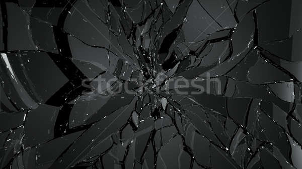 Foto stock: Peças · vidro · quebrado · preto · grande · abstrato