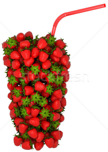 Glass shape assembled of strawberry with straw Stock photo © Arsgera
