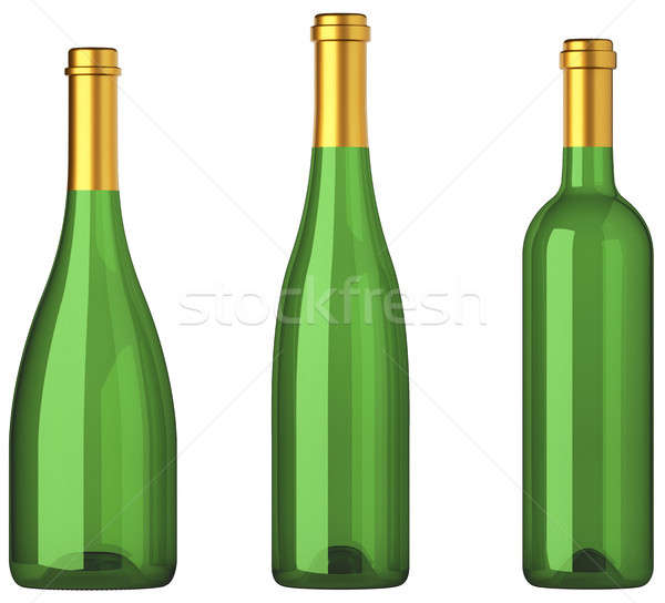 Three green bottles for wine with golden labels isolated Stock photo © Arsgera