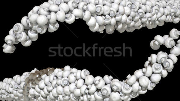 Tasty champignon mushrooms flows on black Stock photo © Arsgera