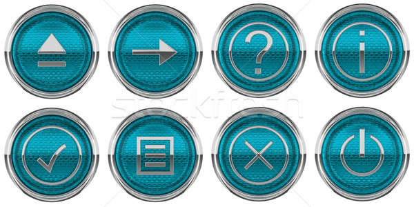 Round Blue Control icons set isolated  Stock photo © Arsgera