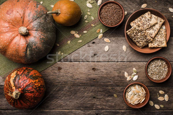 Stockfoto: Rustiek · stijl · pompoenen · cookies · zaden · hout