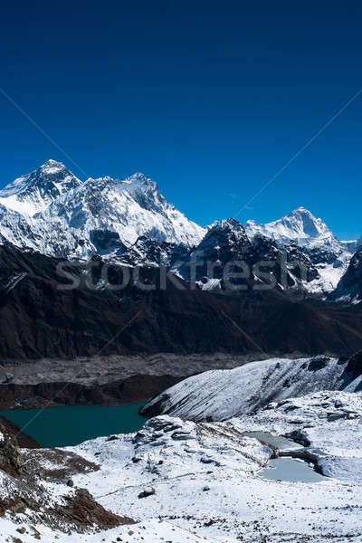 Everest, Nuptse, Lhotse and Makalu peaks. Gokyo lake and village Stock photo © Arsgera