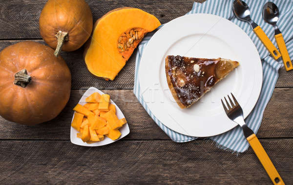 pumpkins and pie on plate in Rustic style Stock photo © Arsgera