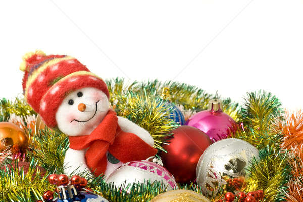 Christmas comes - Funny white snowman and decoration Stock photo © Arsgera