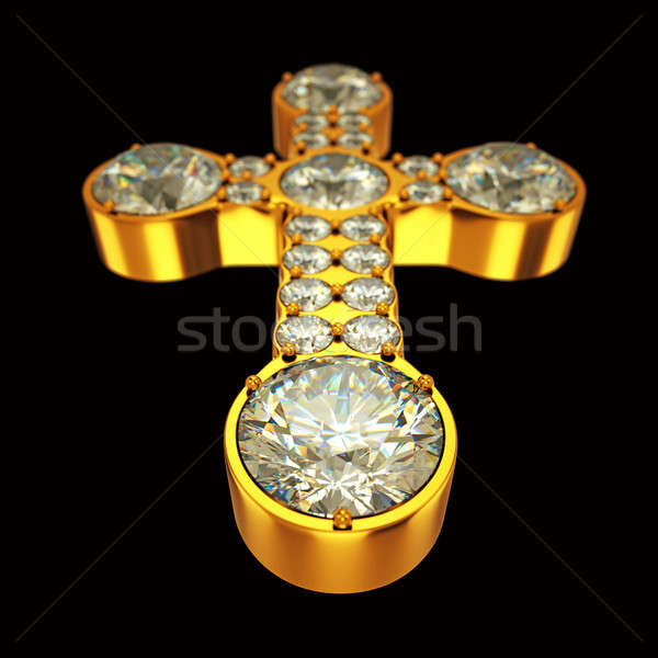 Jewelery: golden cross with diamonds over black Stock photo © Arsgera