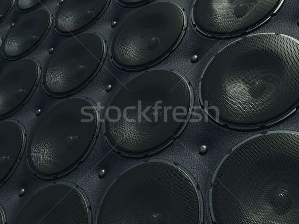 Wall of Sounds: black speakers over leather pattern Stock photo © Arsgera