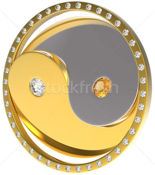 Rotating Ying Yang jewel sybmol. Gold and diamonds Stock photo © Arsgera
