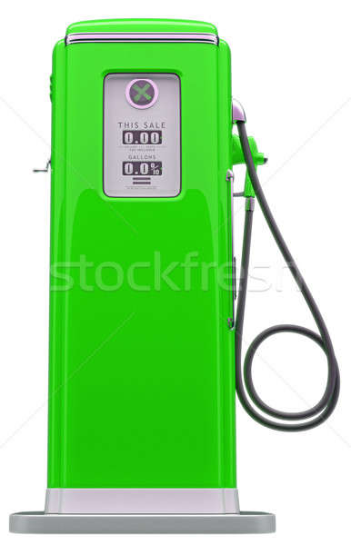 Klasszikus zöld benzinpumpa izolált fehér oldalnézet Stock fotó © Arsgera
