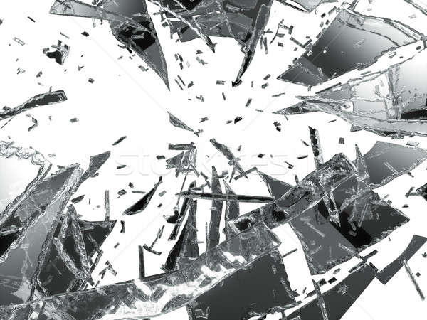 Stockfoto: Beschadigd · stukken · glas · geïsoleerd · witte · abstract