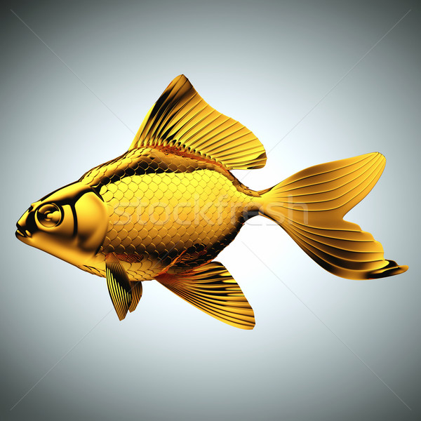Goldfish made of gold on gray Stock photo © Arsgera