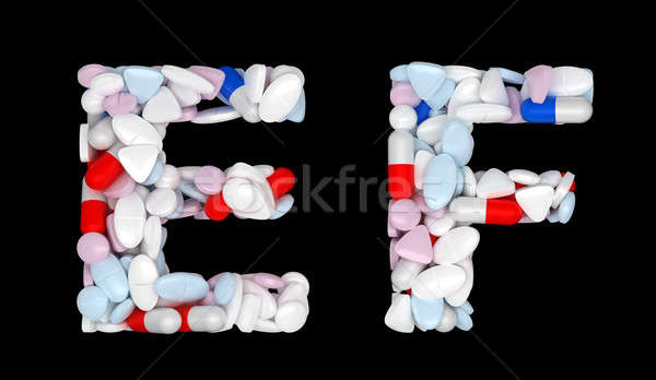 Foto stock: Farmacéutico · fuente · pastillas · cartas · negro · signo