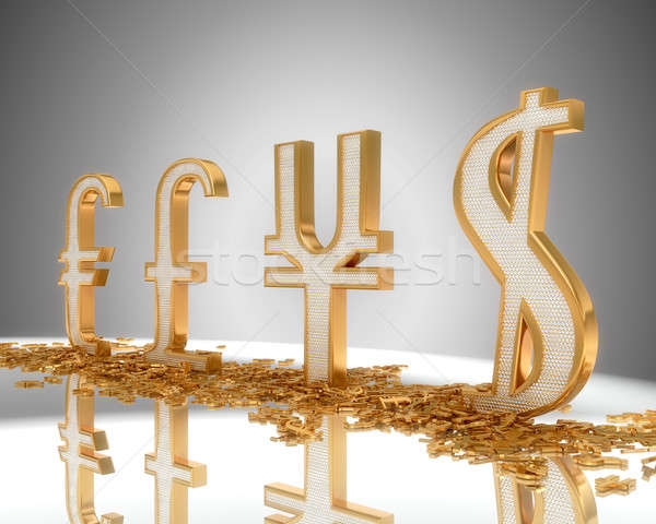 Golden Dollar, pound, euro and yen signs Stock photo © Arsgera