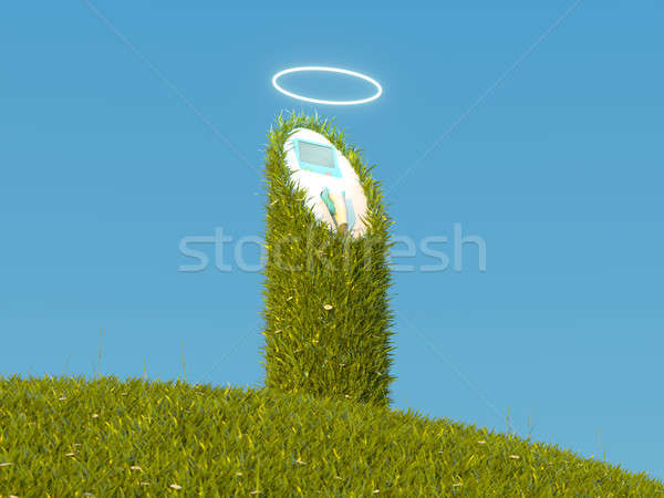 Charging station on meadow covered with grass and nimbus Stock photo © Arsgera
