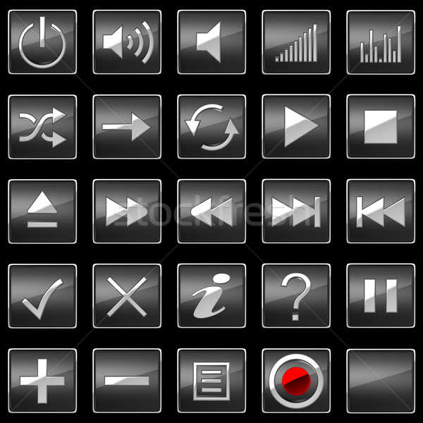 Noir panneau de commande icônes boutons carré isolé [[stock_photo]] © Arsgera