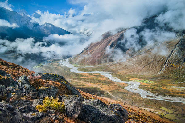 Autumn in Himalaya: village and river in the valley Stock photo © Arsgera