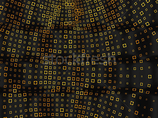 Stock photo: Circles in golden rectabgles pattern with bumps on black