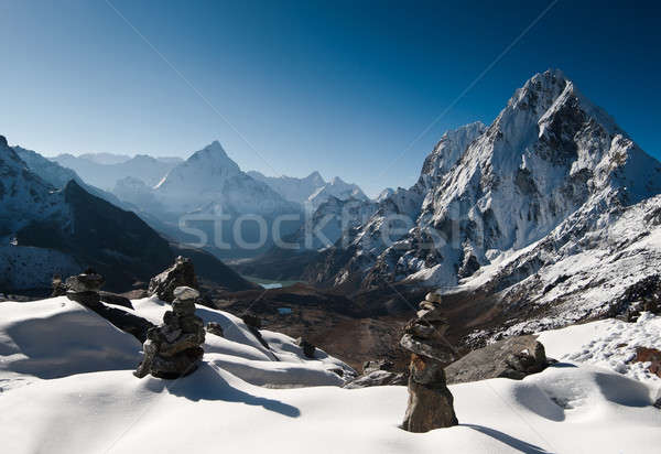 Stein Tagesanbruch Himalaya Wandern Stock foto © Arsgera
