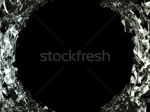 Stockfoto: Scherp · stukken · glas · kogelgat · zwarte · abstract